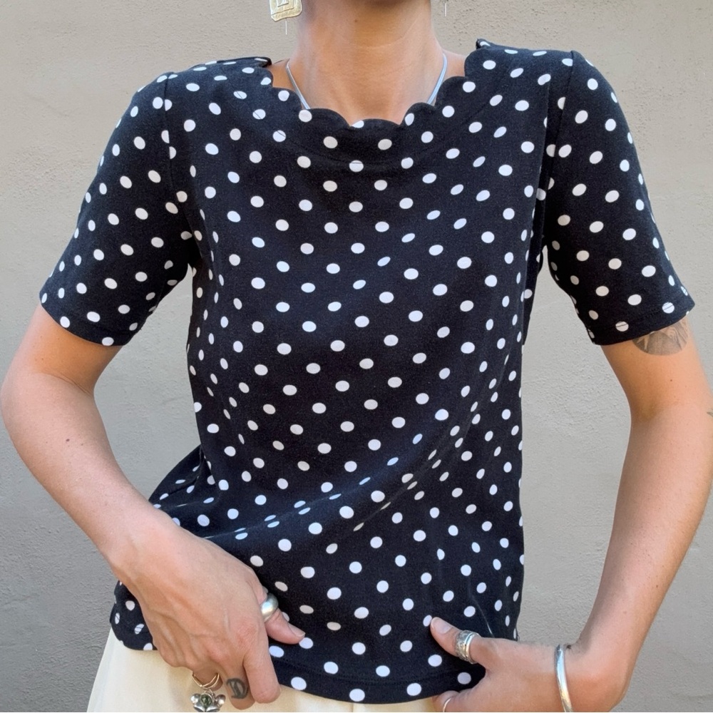 Vintage Polka Dot Scalloped Neck Top